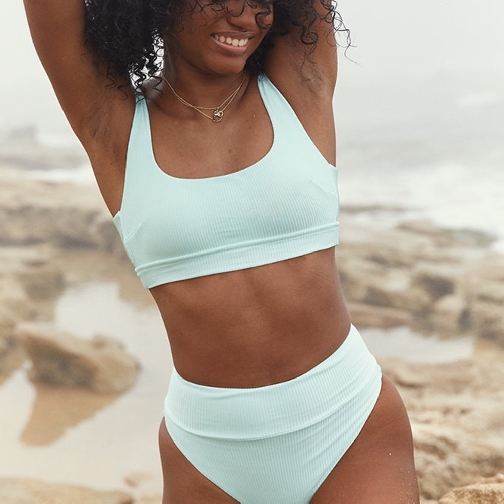 Aerie Aqua Blue Del Ray Ribbed Bikini Swimsuit